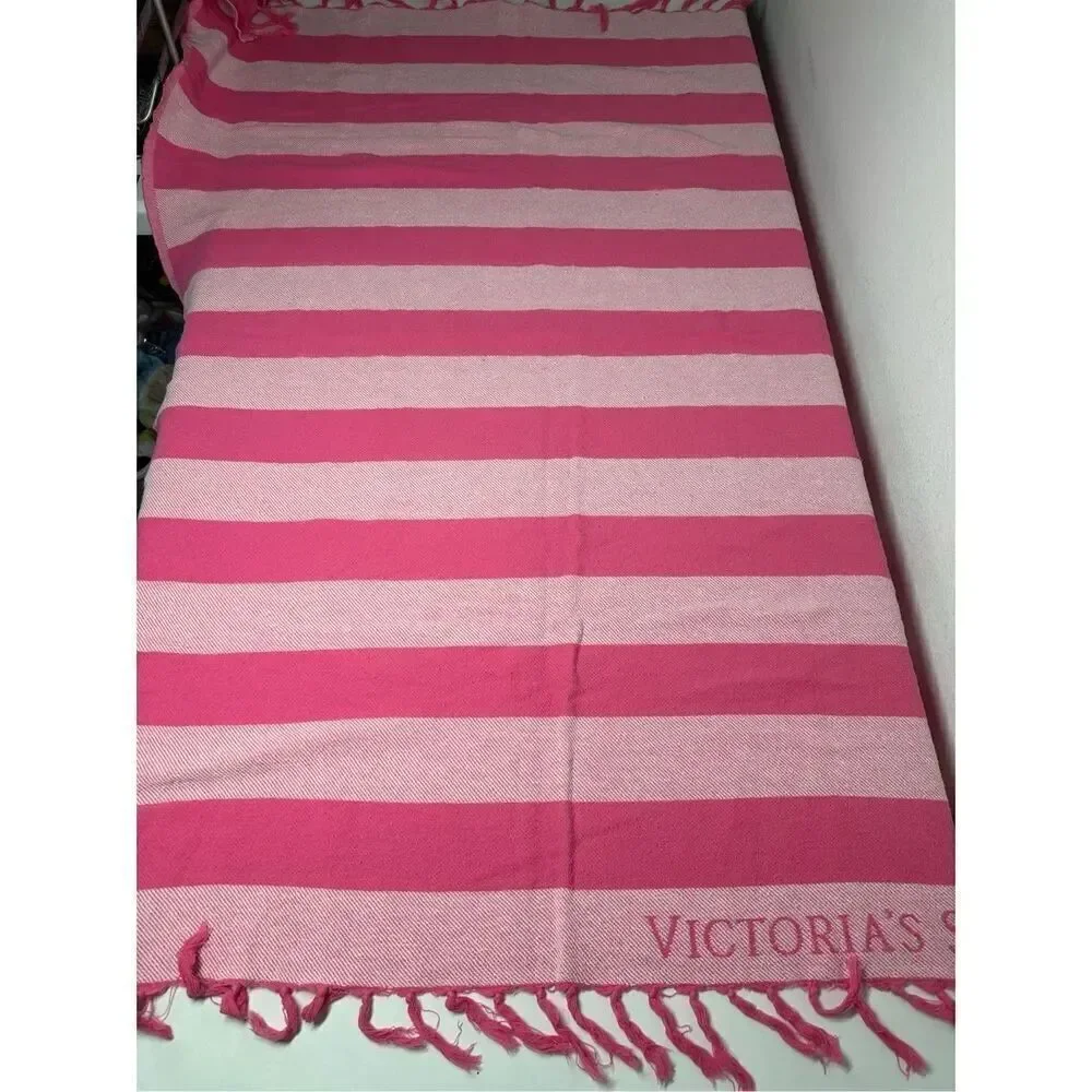 Limited Edition Rare Victoria Secrets PINK Striped Beach Towel Blanket 54”x40”
